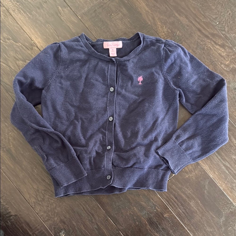 Navy Blue Cardigan with Pink Logo